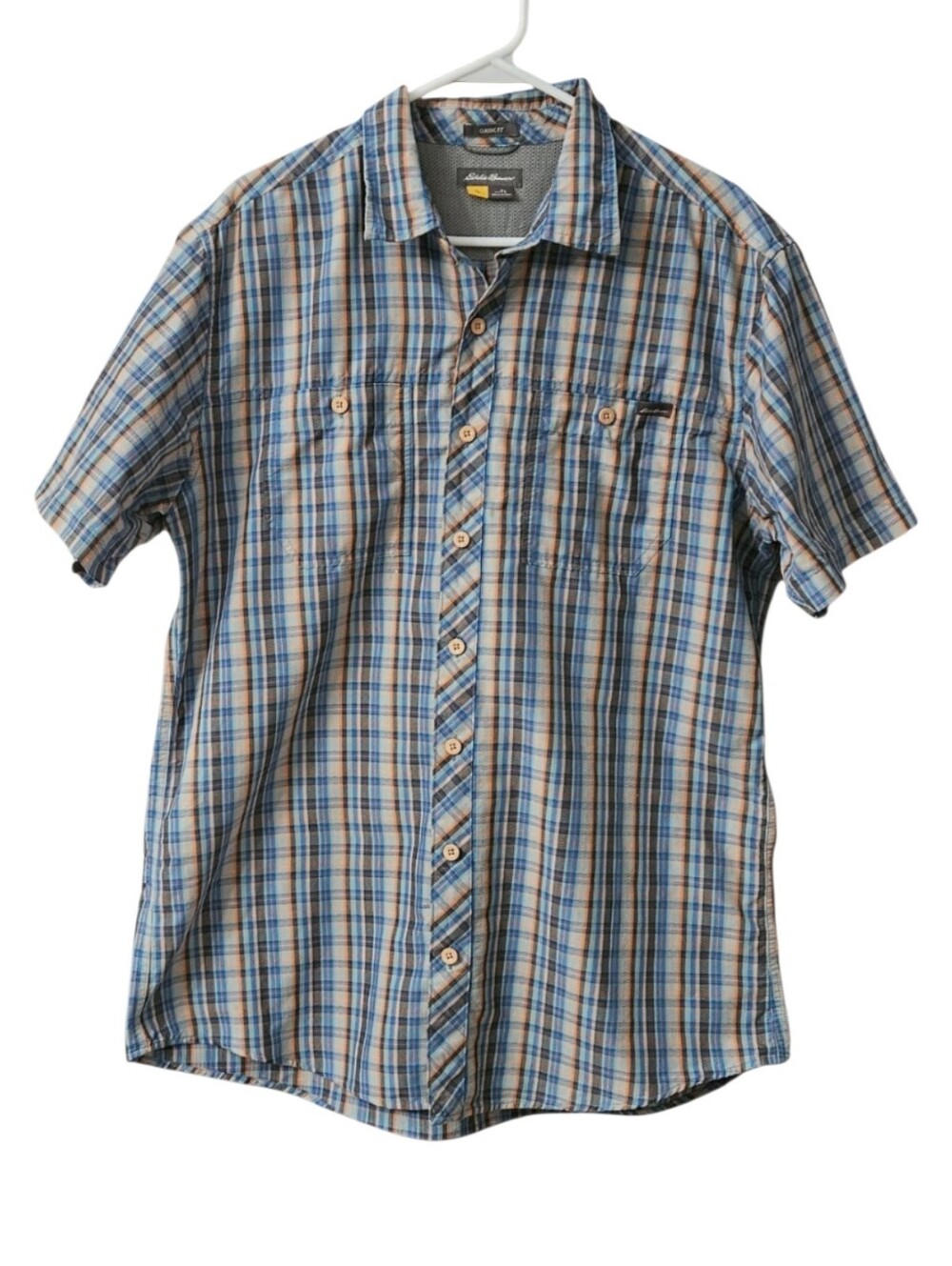 Eddie Bauer Short Sleeve Button Up Shirt Men's TL Plaid Classic Fit Nylon Blend